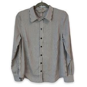 H&M Long Sleeved Back And White Striped Blouse Top